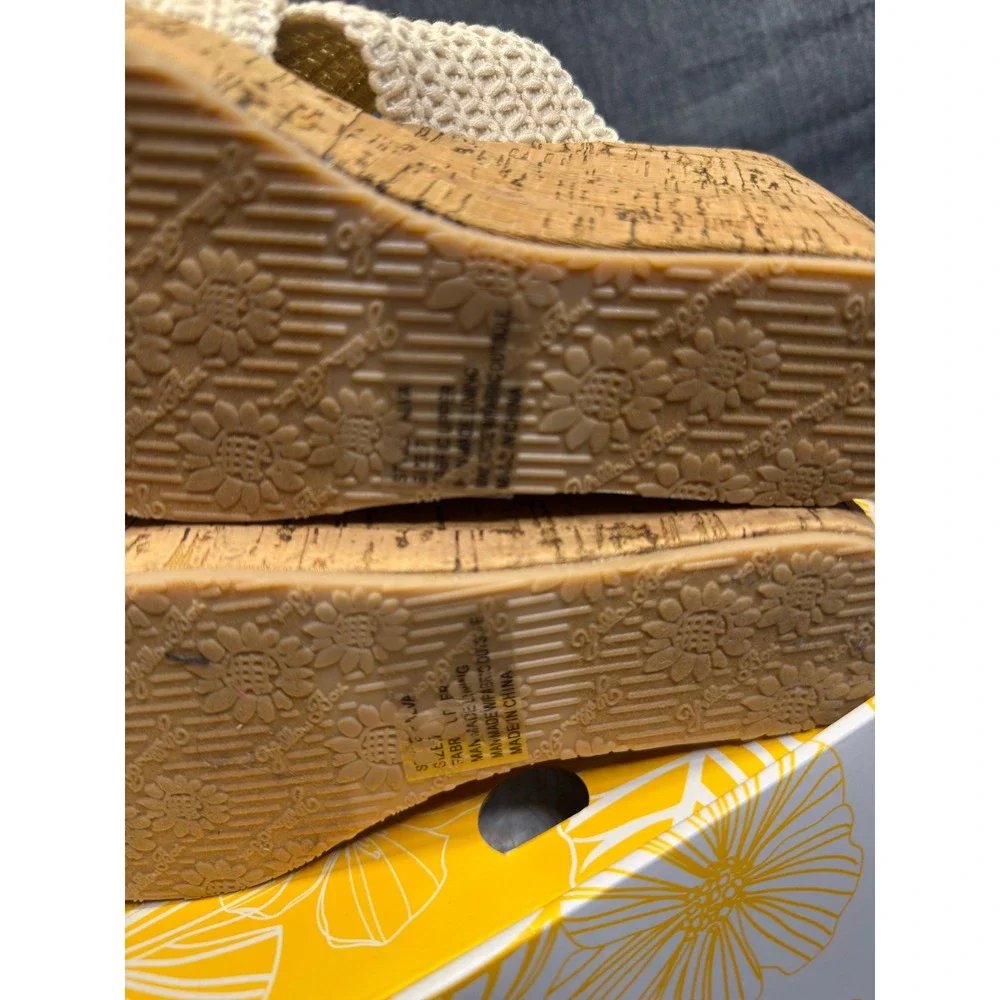 Yellow Box Halva Sandals Womens 7 Natural Woven Cork High Wedge Platform Slide